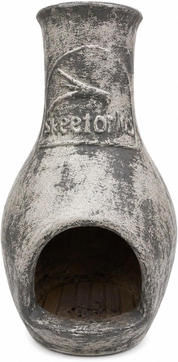 Skeeterlog Chiminea Kit – Clay Outdoor Firewood – Slate Edition | All-in-One Kit, Optimized Floor Grid Airflow, Thick Durable Clay Design, Handmade Craftsmanship, Soothing Cozy Ambiance