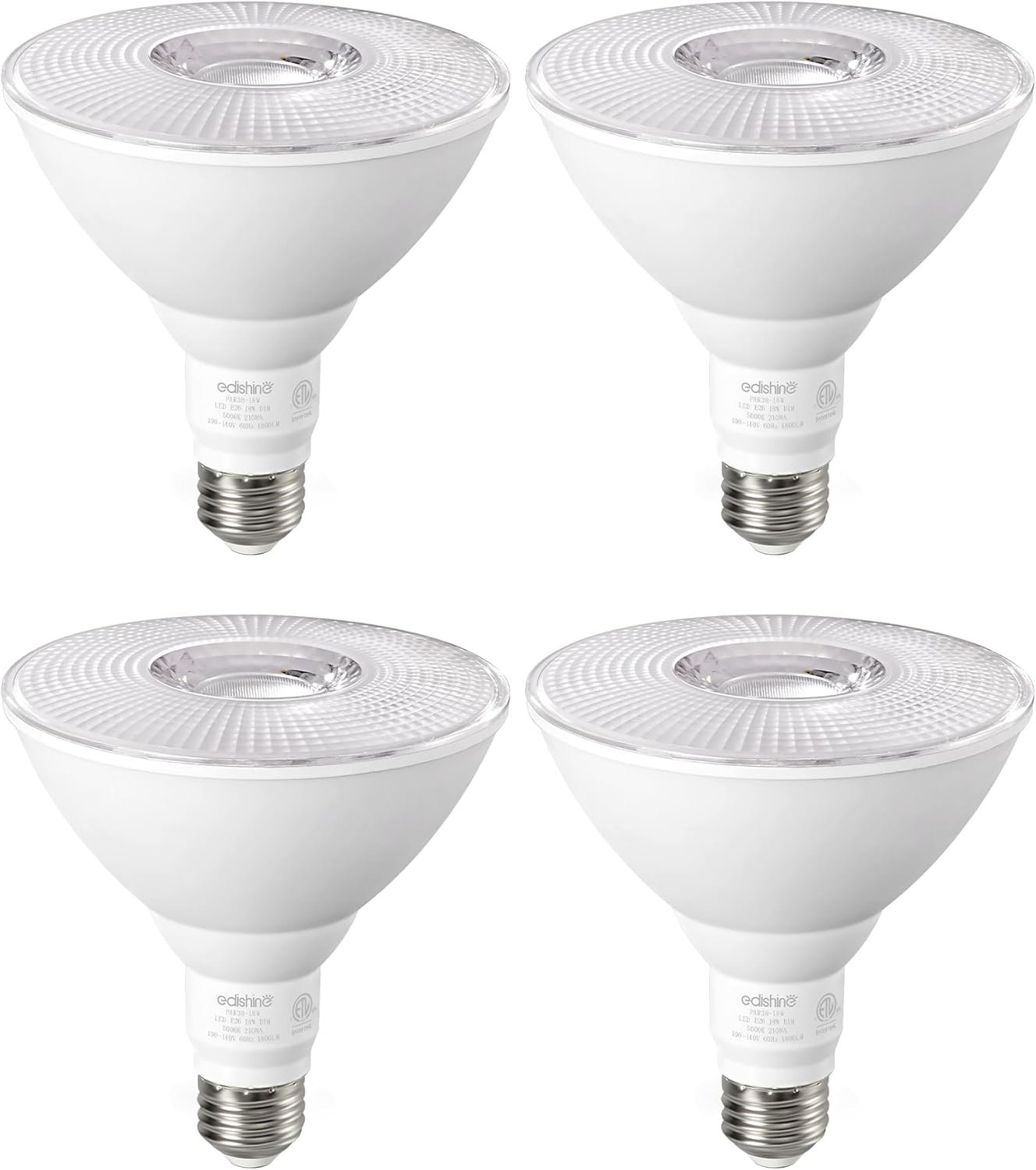 EDISHINE PAR38 Flood Lights Outdoor Bulb, Dimmable LED Flood Light Bulbs, 1800LM, 18W Equivalent 120W, Weatherproof LED Light Bulb for Backyard, Garage, Porch, Garden, 5000K Daylight, E26, 4 Pack