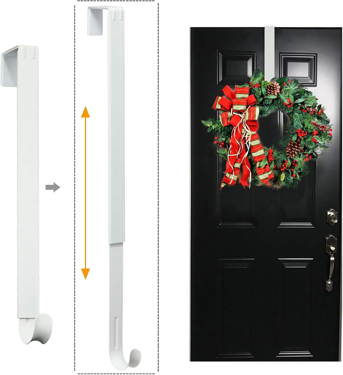 Wreath Hanger, Adjustable Over the Door Wreath Hanger | Wreath Holder from 14.9 to 25 Inches,Wreath Door Hanger for Front Door Decor,Larger Christmas Decorations Hook (White,20 lbs)