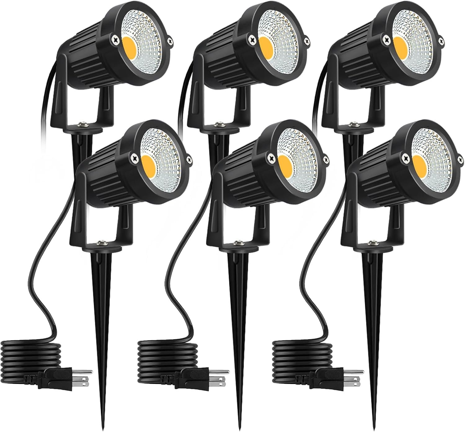 Romwish 5W Landscape Lighting, 120V Plug-in Outdoor Spotlights, 6 Pack | 3000K Warm White, 550LM Bright LED, IP65 Waterproof, 120V Plug and Play, Adjustable 270° Beam for Yard Garden Lawn Tree