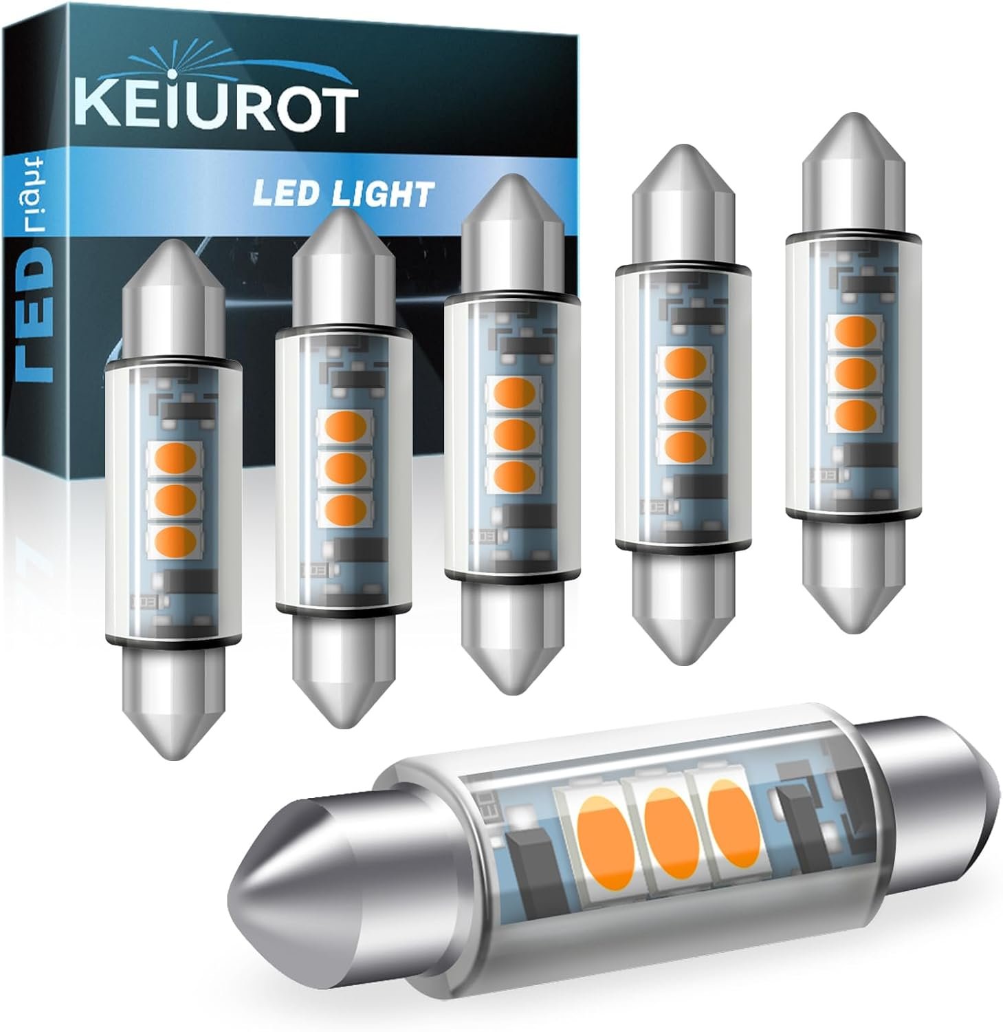 Keiurot T3 44mm Festoon LED Bulb for Under Cabinet Light Bulbs, DC/AC12V | 6Pack Warm White 3200K Cabinet and Boat Marine RV Fridge Use, 180° Light Output, 211-2/212-2/578/6411 Cross Reference