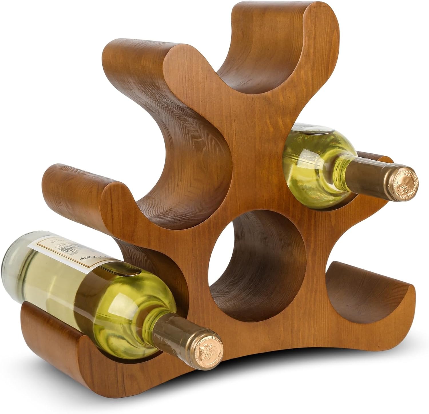 Countertop Wine Rack – 6 Bottle Wooden Wine Rack – Freestanding Wine Bottle Holder Stand – Wine Storage Rack for Cabinet Pantry Bar Kitchen