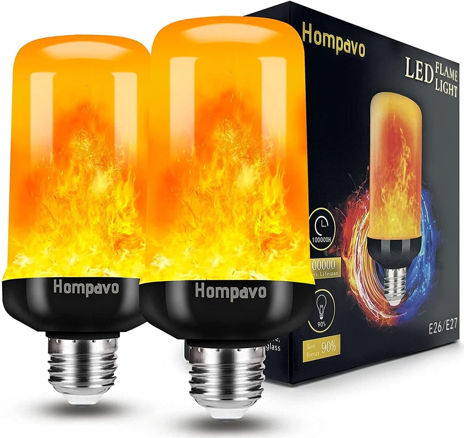 Hompavo 【Upgraded】 Flame Light Bulbs, 4 Modes LED Flickering Light Bulbs with Upside Down Effect, E26/E27 Flame Bulb for Halloween Christmas Party Patio Porch Home Indoor & Outdoor Decorations – 2