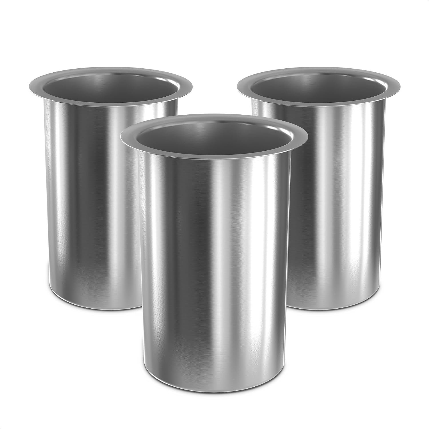 3 Pcs Countertop Utensil Holder Stainless Steel – 5.5 x 4.5″ Stainless Steel Utensil Holder for Kitchen and Bars, Durable and Dishwasher Safe, Odor and Rust Resistant, Good for Home and Commercial Use