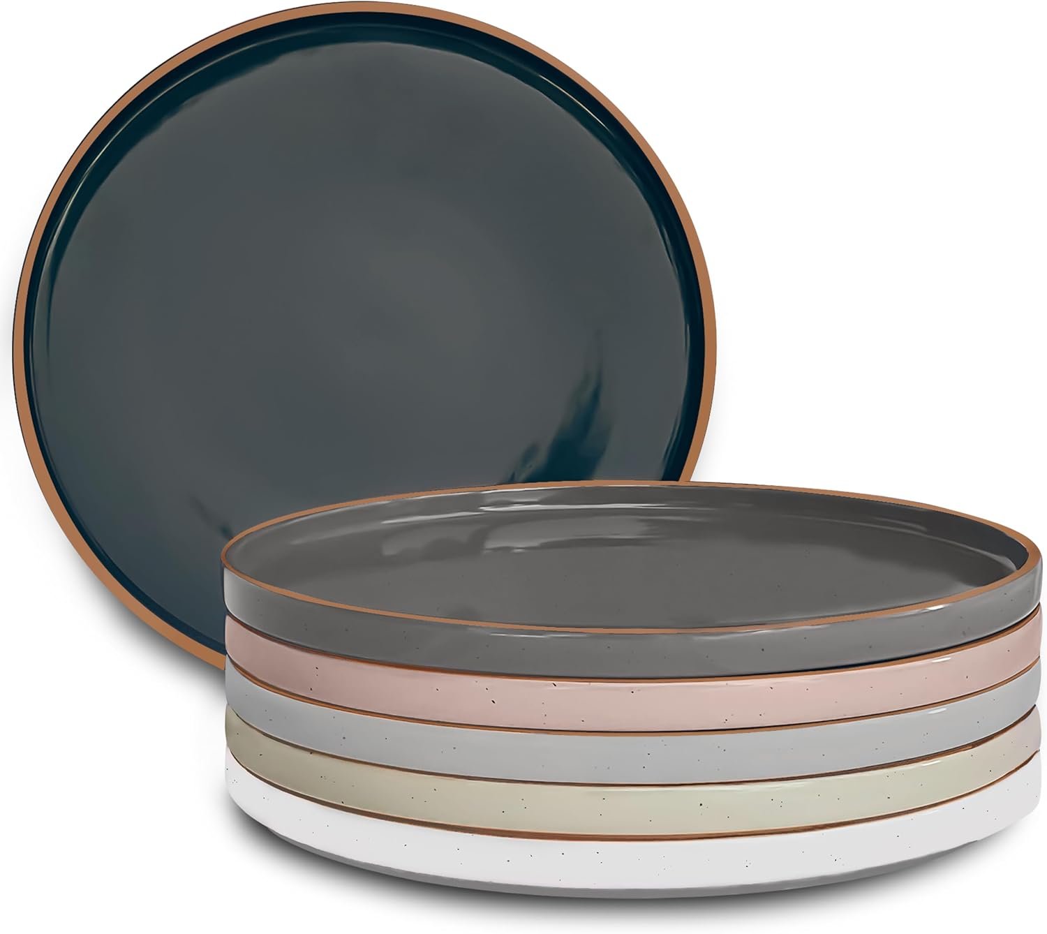 MORA Ceramic Flat Dinner Plates Set of 6, 10.5 in High Edge Dish Set – Microwave, Oven, and Dishwasher Safe, Scratch Resistant, Modern Dinnerware- Kitchen Porcelain Serving Dishes – Assorted Neutrals