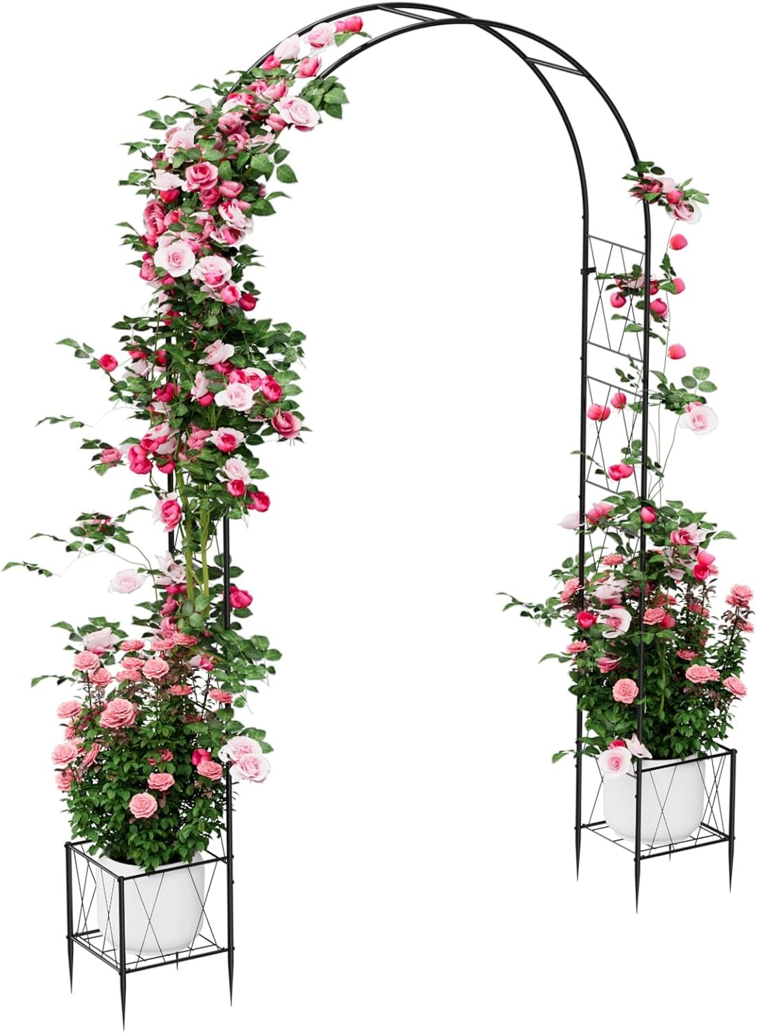 Heavy Duty Garden Arch Trellis for Climbing Plants Metal Garden Arbors | Outdoor Archway Arched Trellis with Planter Boxes, Wedding Arches for Ceremony Arch Backdrop Stands for Party Decorations