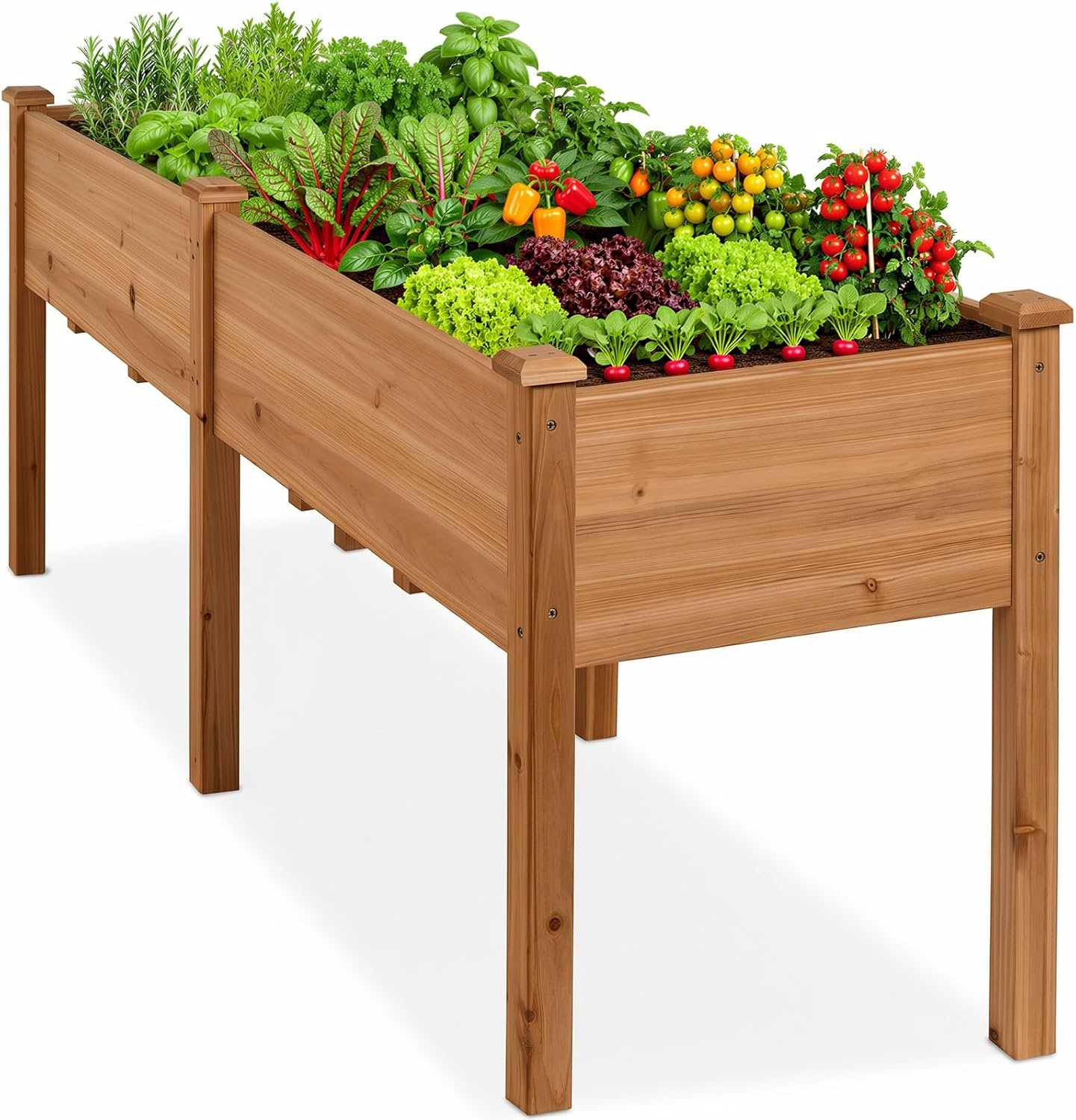 DUMOS 72x23x30 Inch Raised Garden Bed, Elevated Wood Planter Box with Legs | Elevated Garden Bed with Liner for Herbs, Flowers, Vegetables, Standing Planter Box for Patio Balcony Backyard, Brown