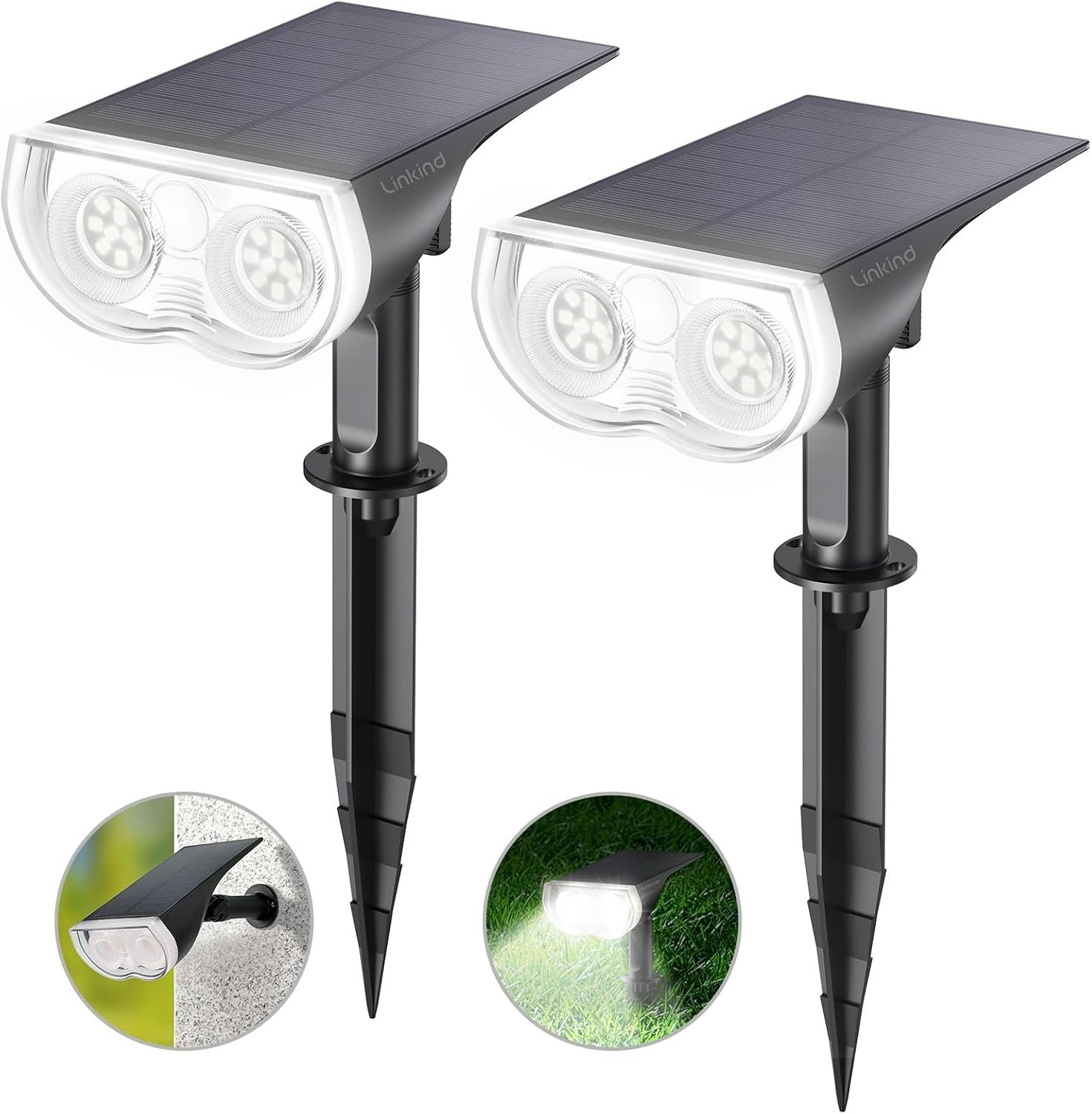 Linkind Solar Lights Outdoor Waterproof Landscape Spotlight Daylight 2 Pack | Starray, 3 Lighting Modes, 6500K, Dusk to Dawn, Auto On Off for Landscape Garden Yard Tree Flag Pathway Patio House Sign