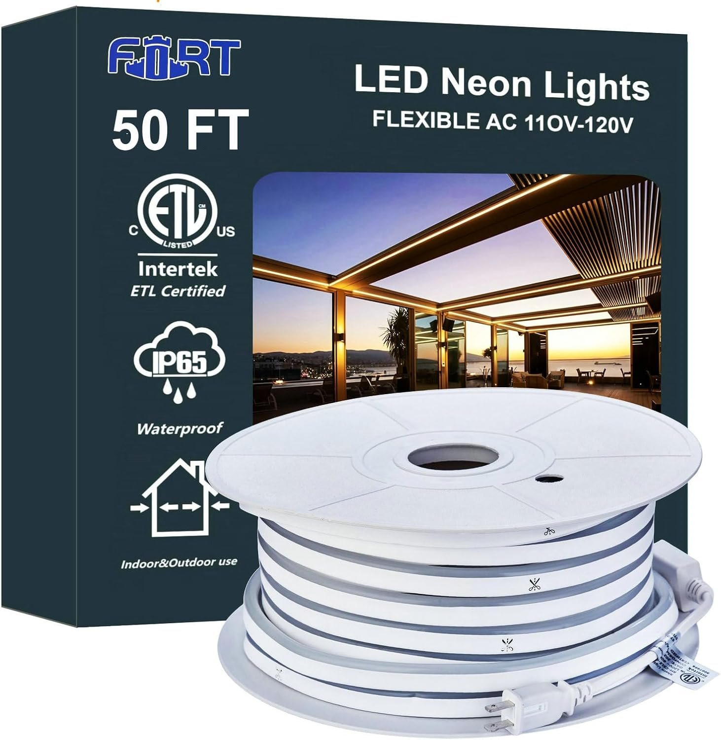 ‌50FT LED Rope Light Warm White Waterproof Outdoor/Indoor Flexible String Lights for Patio Decoration, Garage, Bedroom, Party, Holiday Plug-in bright led strip ETL Certified amazing beautiful lighting