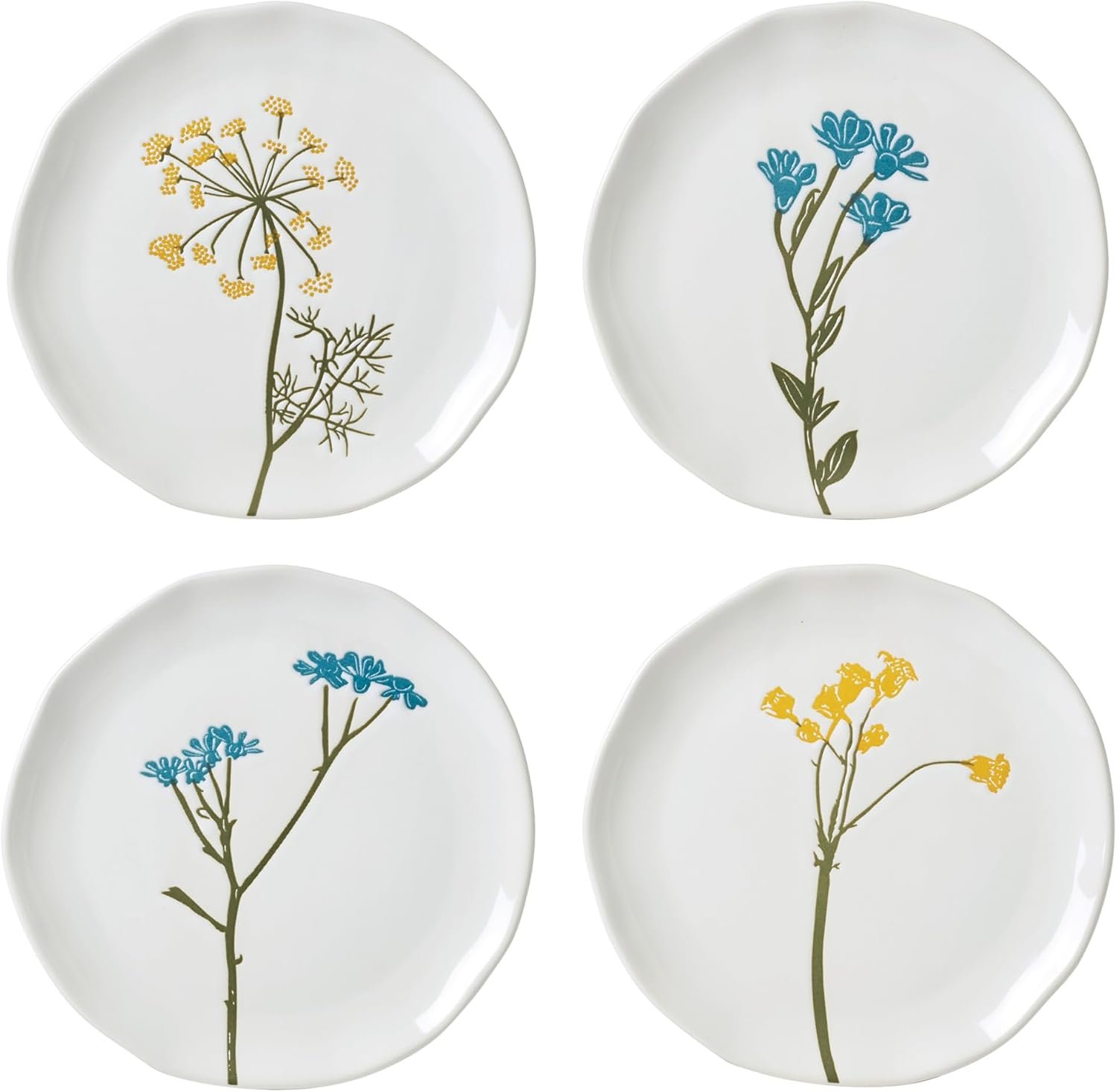 Lenox Dinnerware Set, Wildflowers Tidbit Appetizer Plates Set Of 4, Service For 4, Dessert Plates, Small Plate 6 Inch, Snack Plate, Stoneware, Dishwasher Safe, 6-Inch Diameter (Assorted, 4 Piece)