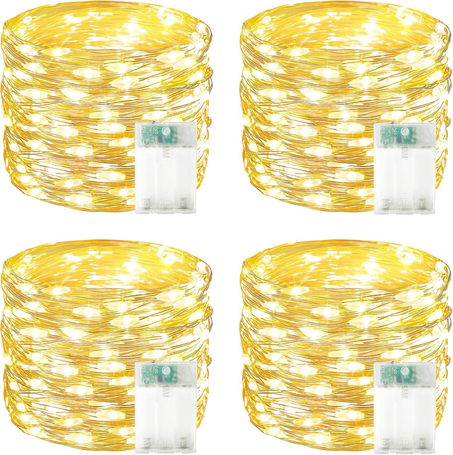 4 Pack 60 LED Fairy Lights Battery Operated with Timer, 20 FT String Lights | Cuttable Copper Wire, Waterproof Battery Lights for Indoor Outdoor, Wedding, Centerpiece, Bedroom, DIY, Christmas Decorations