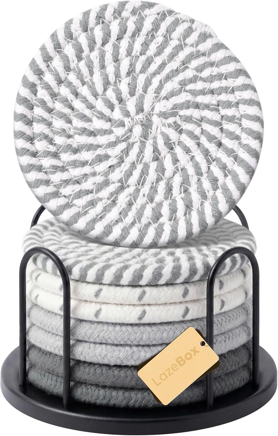 Lazebox Coasters Set of 8 for Drinks, 4 Inch Large Coasters for Coffee Table, Tabletop Protection for Hot & Cold Drinks, Versatile Coasters for Home Decor, Non-Slip & Easy to Clean, Gray