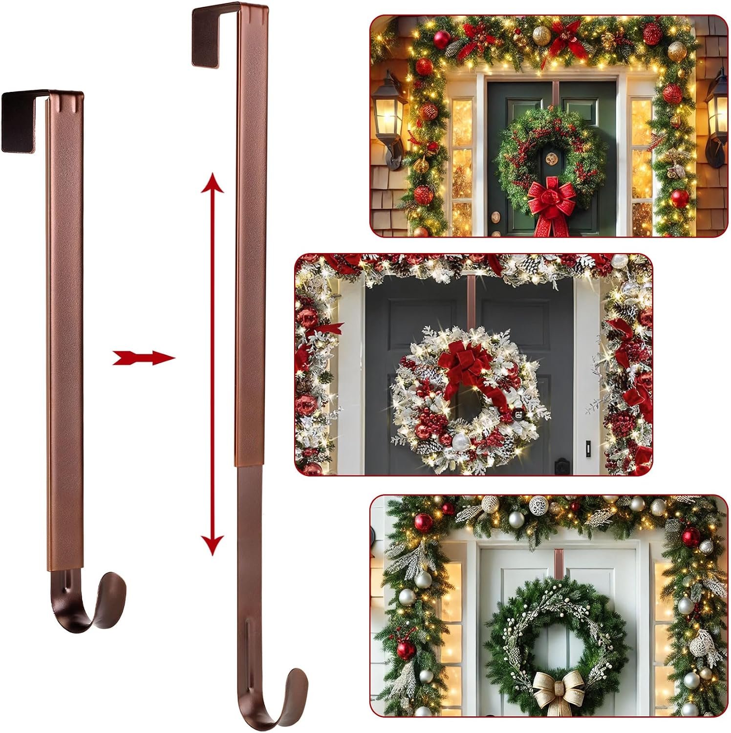 Wreath Door Hanger, Easter Decorations Wreath Hangers for Front Door | Adjustable Over the Door Hooks for Hanging Welcome Sign Length from 15 to 25 Inches,Metal Front Door Porch Apartment Decor