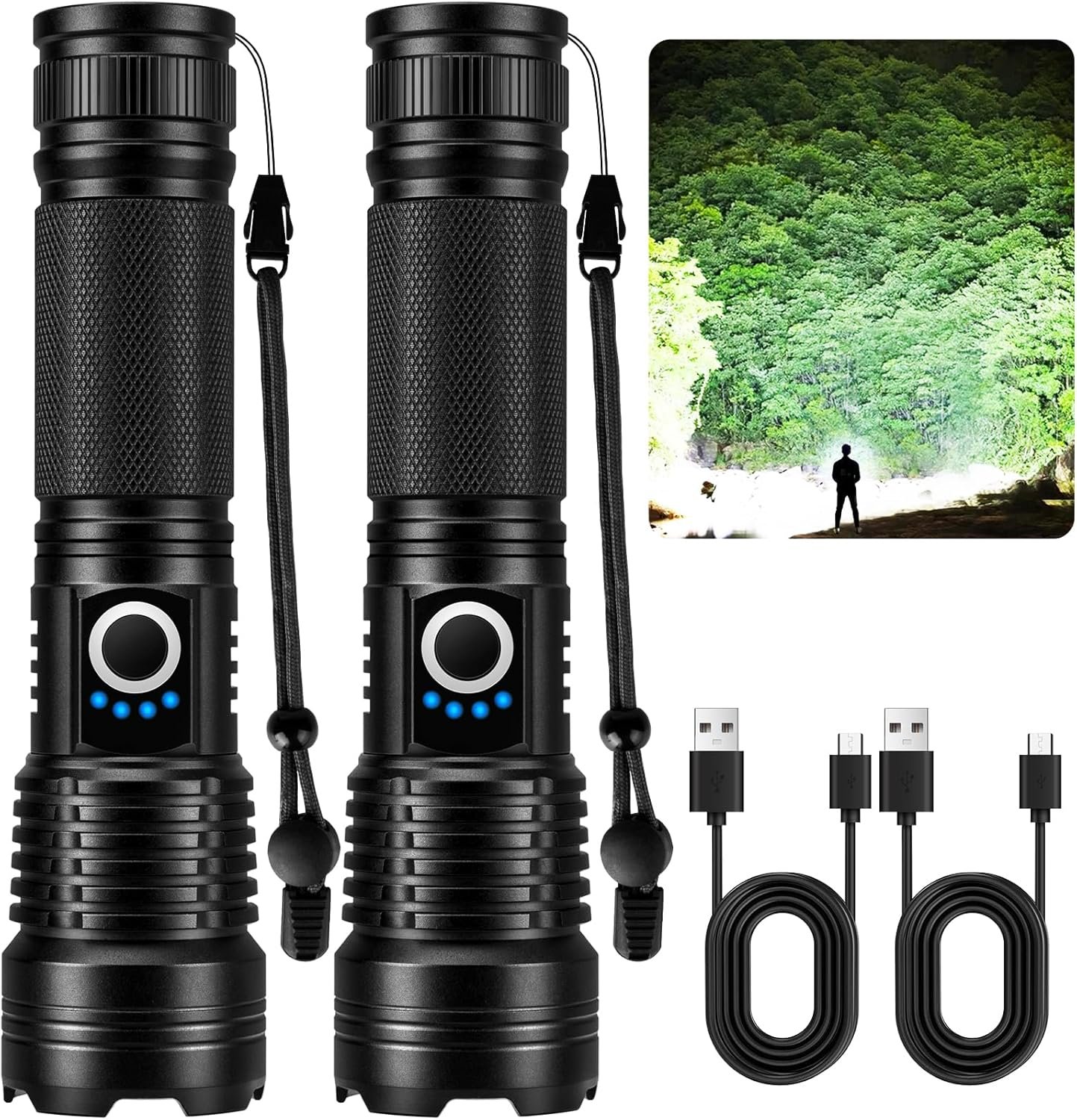 MILAOSHU Rechargeable Flashlights 90000 High Lumens – 2 Pack, Super Bright LED Flashlight Rechargeable with 5 Light Modes, High Powered & IPX7 Waterproof Flash Light for Camping, Home