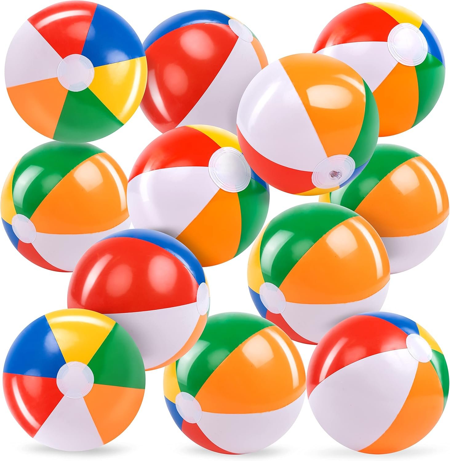 JOYIN 12-Pack 12“ Beach Balls – Bulk Classic Beachball Inflatable Swimming Pool Toys for Games Adults Kids Birthday Party Supplies Combo Set, Rainbow Color Blow Up Luau Decorations Favors Gifts (12″)