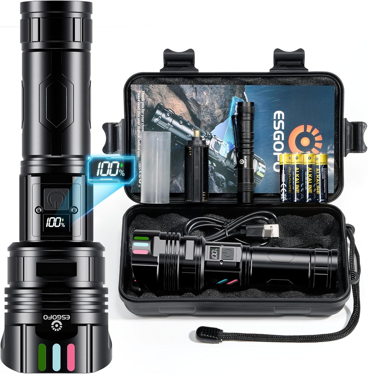 Super Bright Flashlight 100000 High Lumens USB C Rechargeable Strong LED | Long Lasting 15H, Powerful Long Distance 3280 ft, LCD Power Display, USB Discharging, Focus & Brightness Adjustable