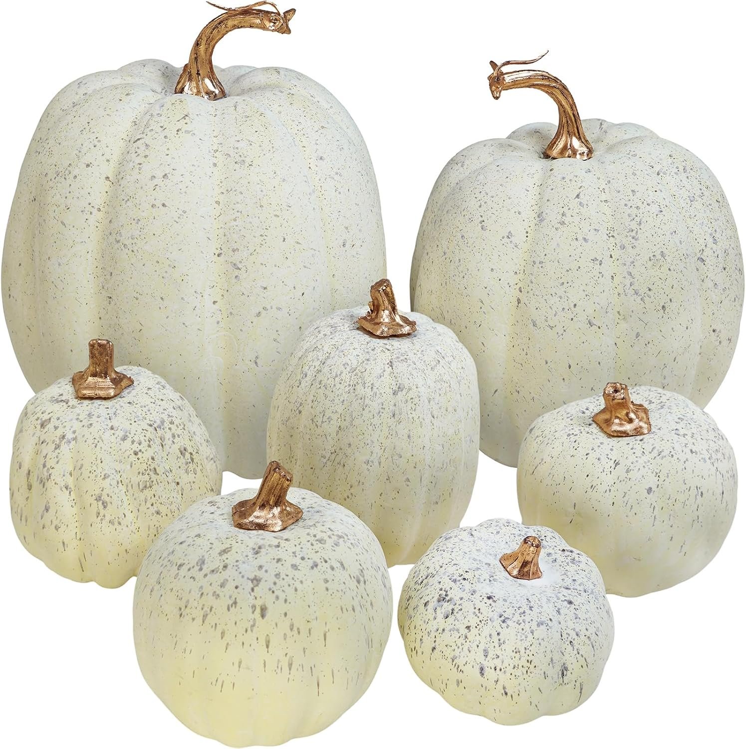 Winlyn 7 Pcs Assorted Sizes Harvest Cream Artificial Pumpkins Faux Cream Pumpkins Foam Decorative Pumpkins for Fall Farmhouse Autumn Wedding Halloween Thanksgiving Rustic Harvest Table Centerpiece
