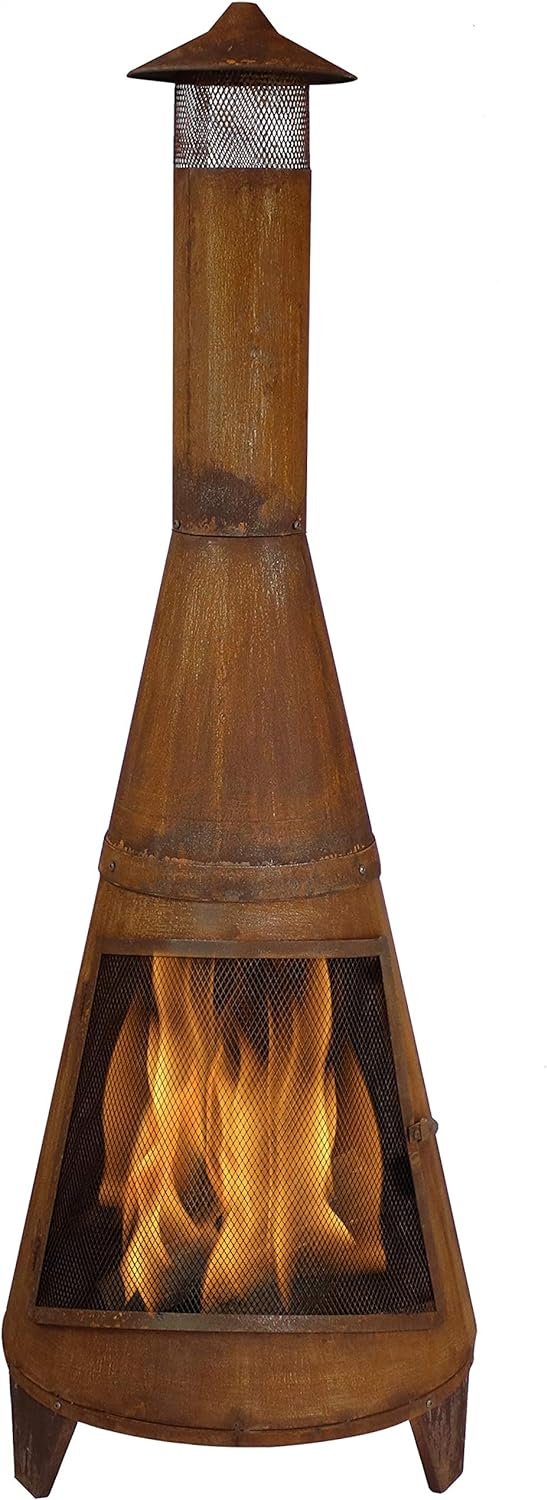 Sunnydaze 70″ Metal Chiminea Outdoor Fireplace – Wood Burning Outdoor Chimney Fireplace for Backyard – Large Steel Patio Fire Pit – Rustic