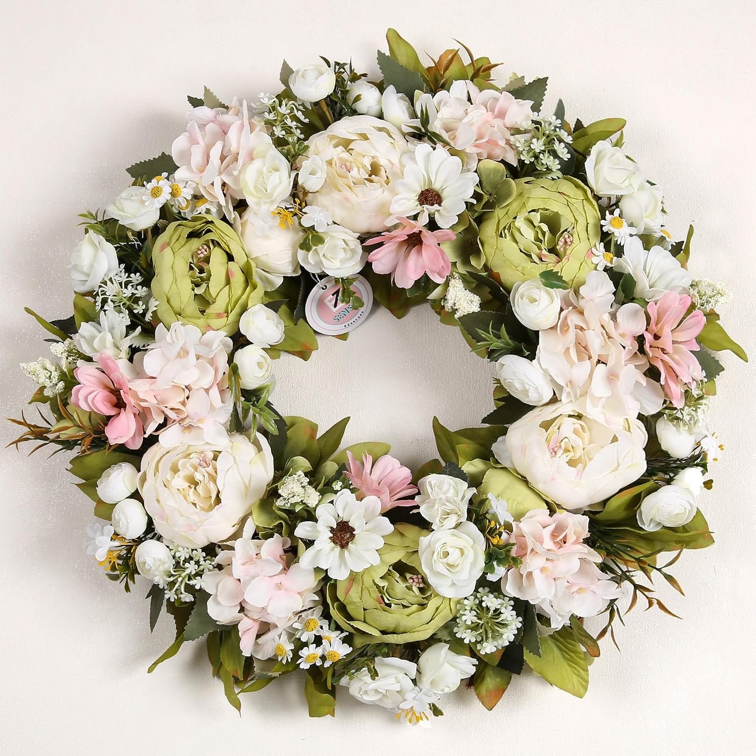 Peony Wreath 18” Spring Wreaths for Front Door, Artificial Large Floral Wreath for Front Door Wall Decor, Valentine’s Day Home Wedding Housewarming Gift EZsenses (Green)