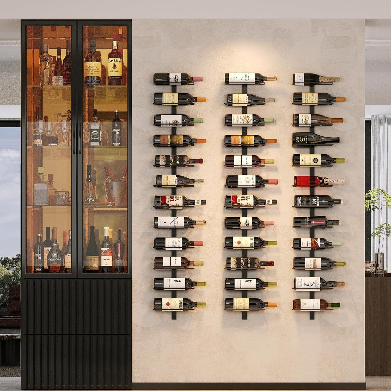 X-cosrack 36 Bottle Wall Mounted Wine Rack, Modular Hanging Wine Rack for DIY Display, Detachable 3 Pack Wine Bottle Holder, Black Metal Storage Rack for Bar, Kitchen, Cellar, Restaurant