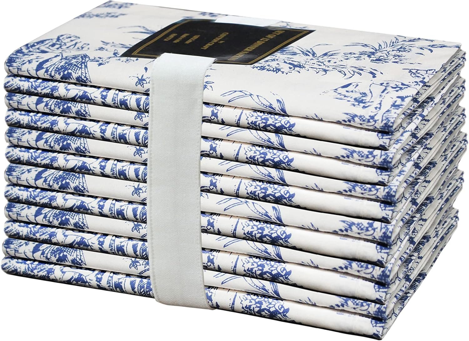 COTTON CRAFT Cloth Napkins – Set of 12-100% Cotton Reusable Country French Toile Dinner Napkin – Everyday Spring Summer Fall Christmas Holiday Party Gift – Soft Absorbent Serviette -18×18 – Blue