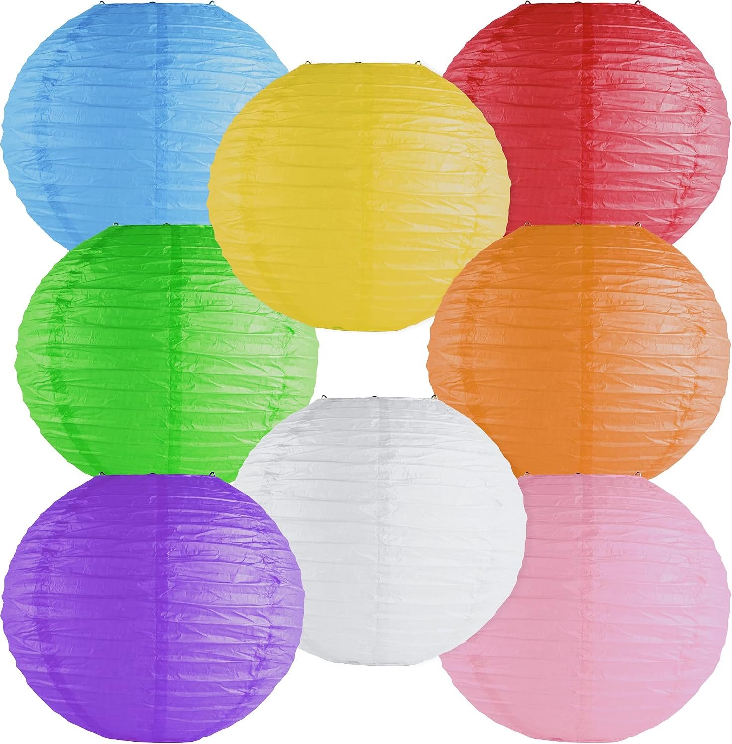 Super Z Outlet 8″ Colorful Assorted Chinese/Japanese Hanging Paper Lanterns Metal Frame for Home Lamps, Party, Event Decoration (8 Pack)