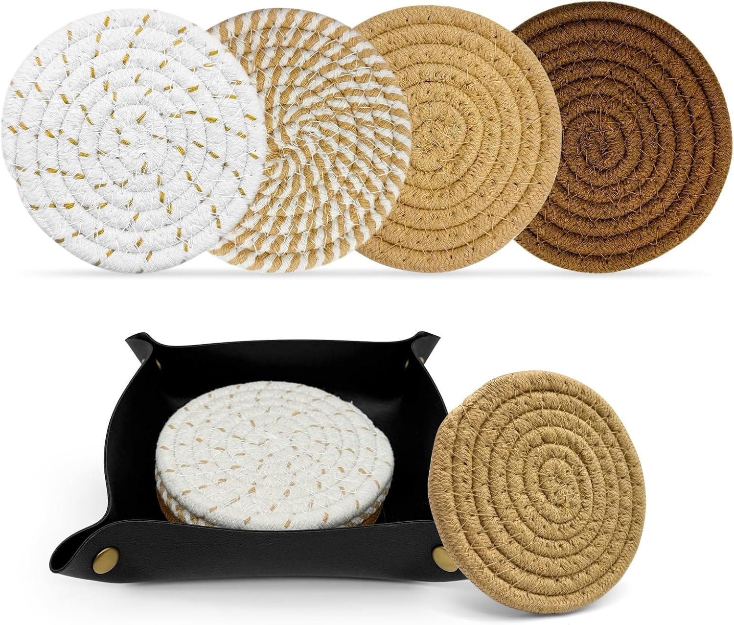 Coasters Set of 4, Boho 4-Color | for Drinks, Coffee Table and Kitchen Tabletop Protection, Suitable for Cups, Coffee, Beer, Home Decor, Cotton Woven