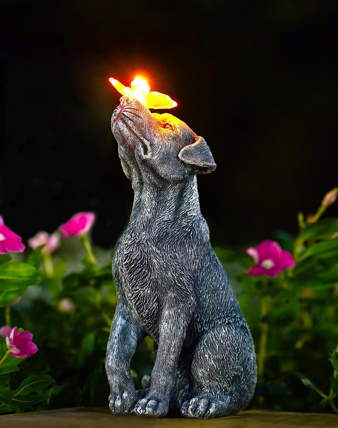 Goodeco Dog Statue with Solar Butterfly – Ideal Gifts for Mom, Dad or Birthdays, Beautifully Crafted Outdoor Decorations to Wow Your Guests