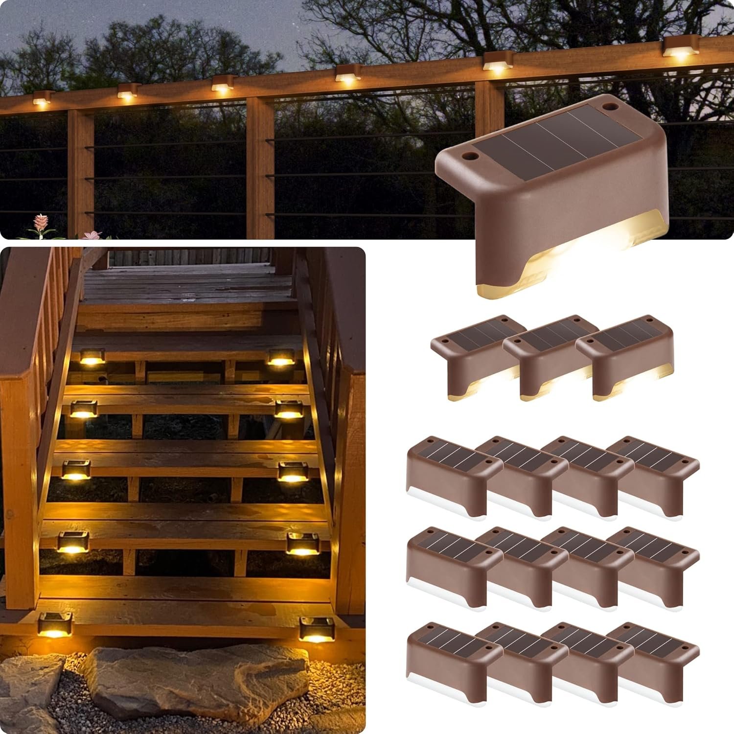 GIGALUMI Led Solar Deck Lights, 16 Pack，Waterproof, Warm White | GIGALUMI Led Solar Deck Lights, 16 Pack，Waterproof, Warm White