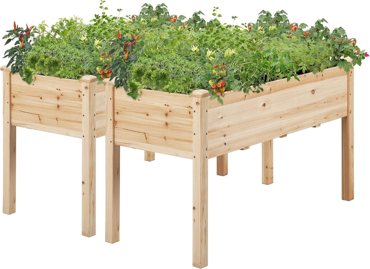 Yaheetech Raised Garden Bed 2Pcs Elevated Wood Planter Box Outdoor, Wood | Fir wood with black non-woven fabric liner offers elevated planting, saves patio space, and enhances garden display.