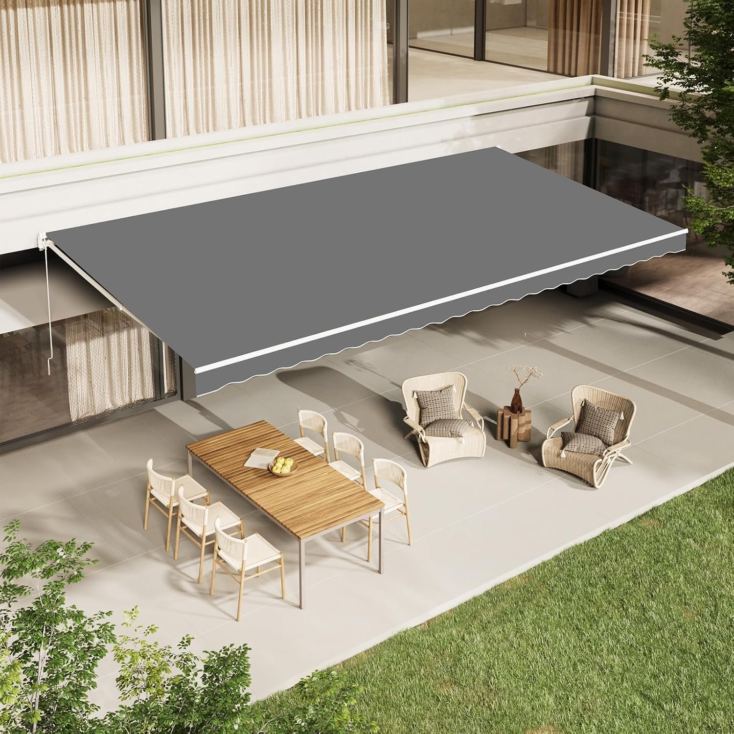 AECOJOY Retractable Awning, 13′ x 10′ Awnings for Outside, Grey | Retractable Awnings for Patio, Sunsetter Awning Canopy Cover Outdoor Deck Porch Awnings with Manual Crank Handle for Backyard