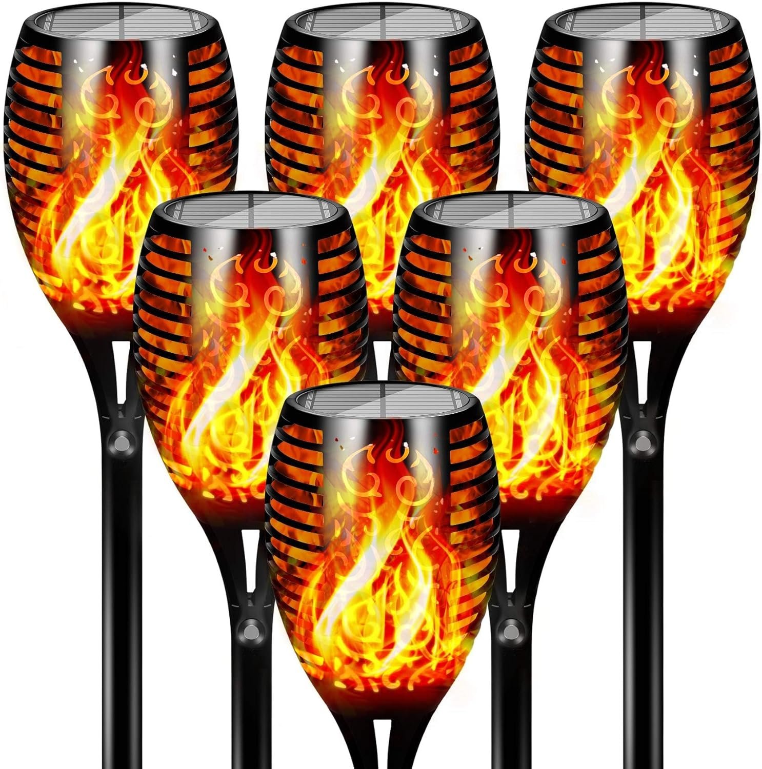 Otdair 43″ Solar Torch Lights Outdoor with Flickering Flame for Halloween | Up to 12h Runtime; Auto Dusk-to-Dawn; 6 Pack; IP65 Weather Resistant; Easy Setup; For Paths, Gardens and Halloween