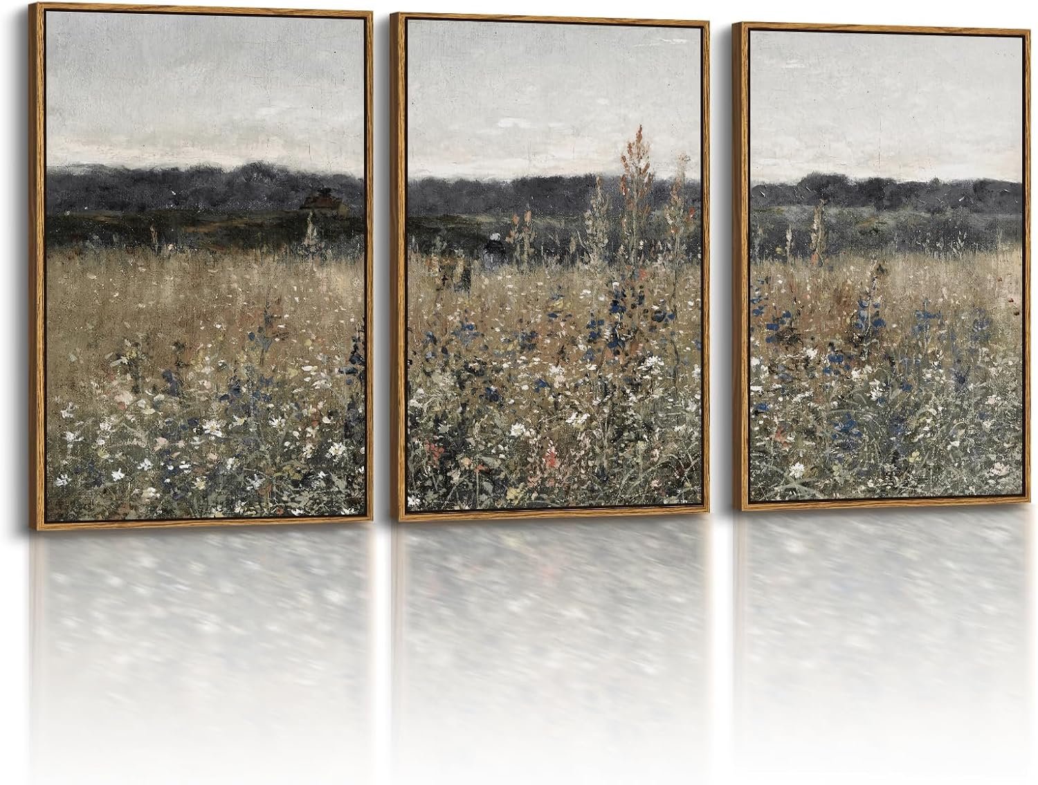 InSimSea Oversized Vintage Landscape Art for Living Room Bedroom,3Pcs, Extra Large French Country Paintings Wall Decor for Home, Rustic Farmhouse Meadow Framed Canvas Prints Picture,16x24in