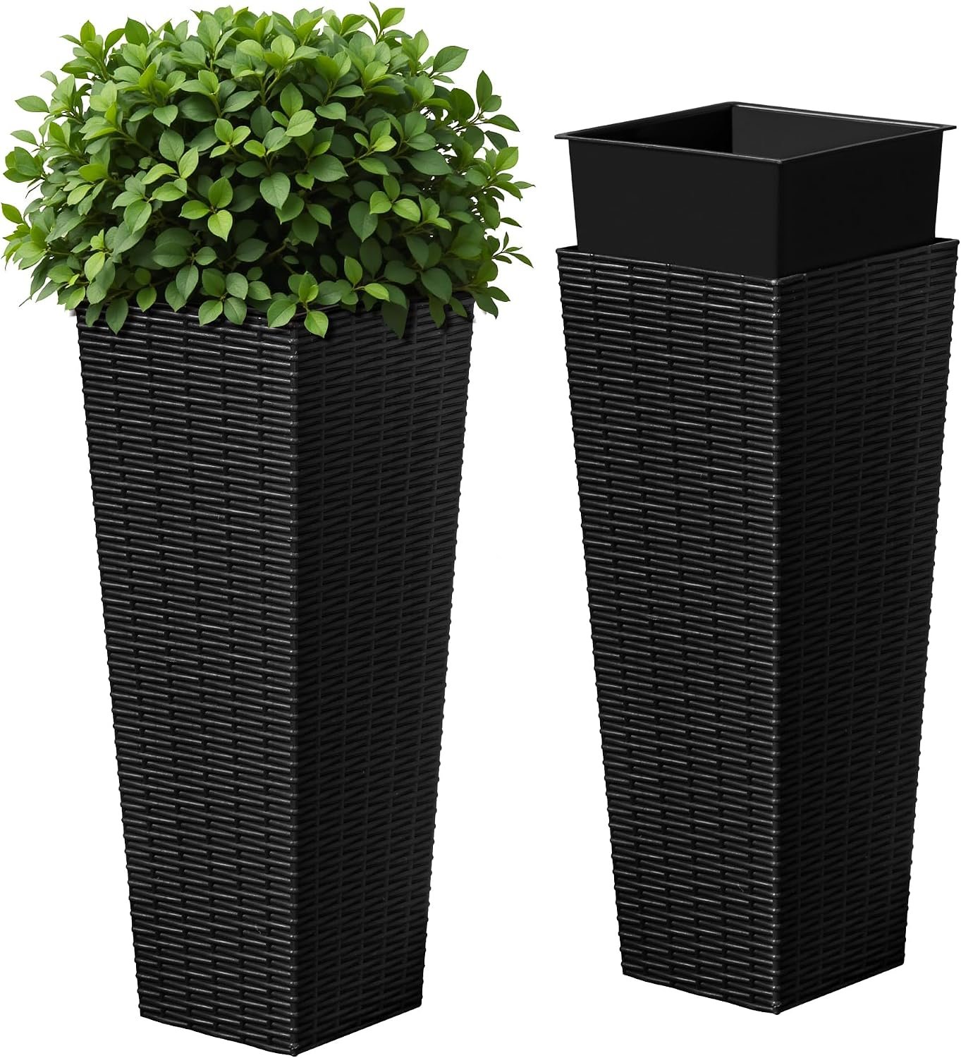 Devoko Resin 23.6” Tall Planters Set of 2, Large Taper Outdoor Planter | Flower Pots with 4 Drainage Holes for Outdoor Plants, Modern Decor for Porch, Patio, Backyard, Home Garden