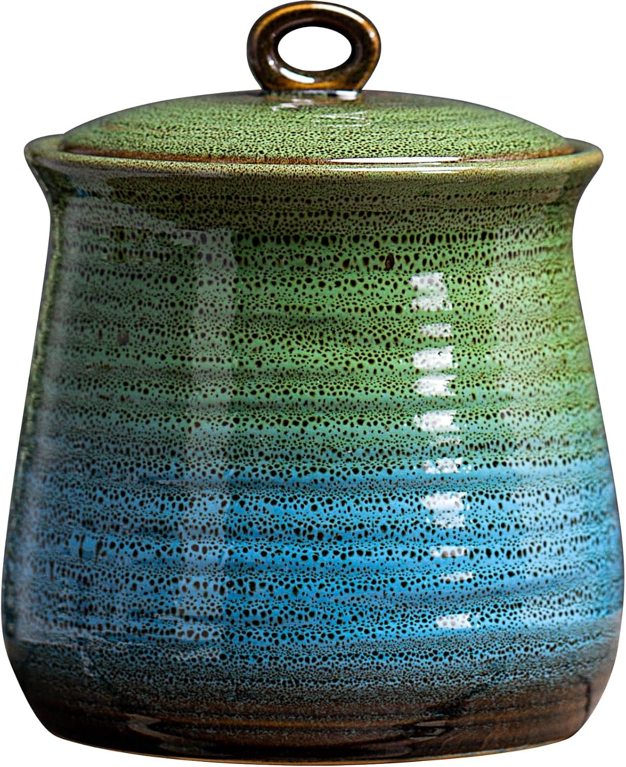 40 OZ Cookie Jar,Dog Treat Jar, Kitchen Canisters for Countertop for Food Storage Coffee, Tea,Flour, Beans, Spices, Nuts and More Ceramic Jar with Lid. (Green and Blue)