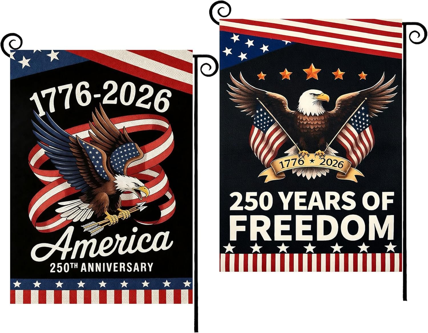 2PCS 250th Anniversary American Garden Flag,July 4th Independence Day Patriotic Banner,Double-Sided Waterproof 1776-2026 Commemorative Flags