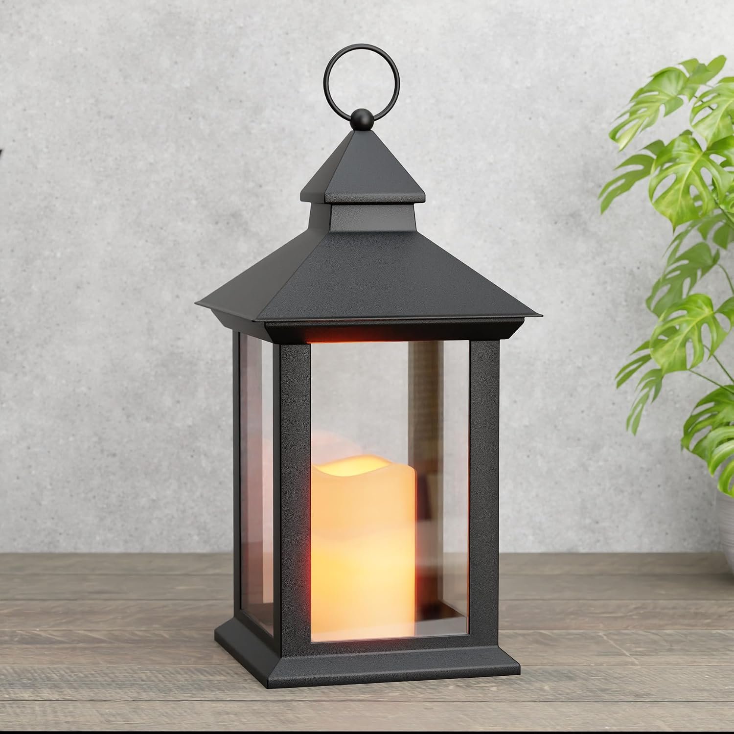14″ Lanterns Decorative Indoor, Black Lantern Decor with Timer Flameless Candle, Vintage Farmhouse Outdoor Lanterns, Waterproof Hanging Lantern for Patio, Porch, Entryway, Centerpieces