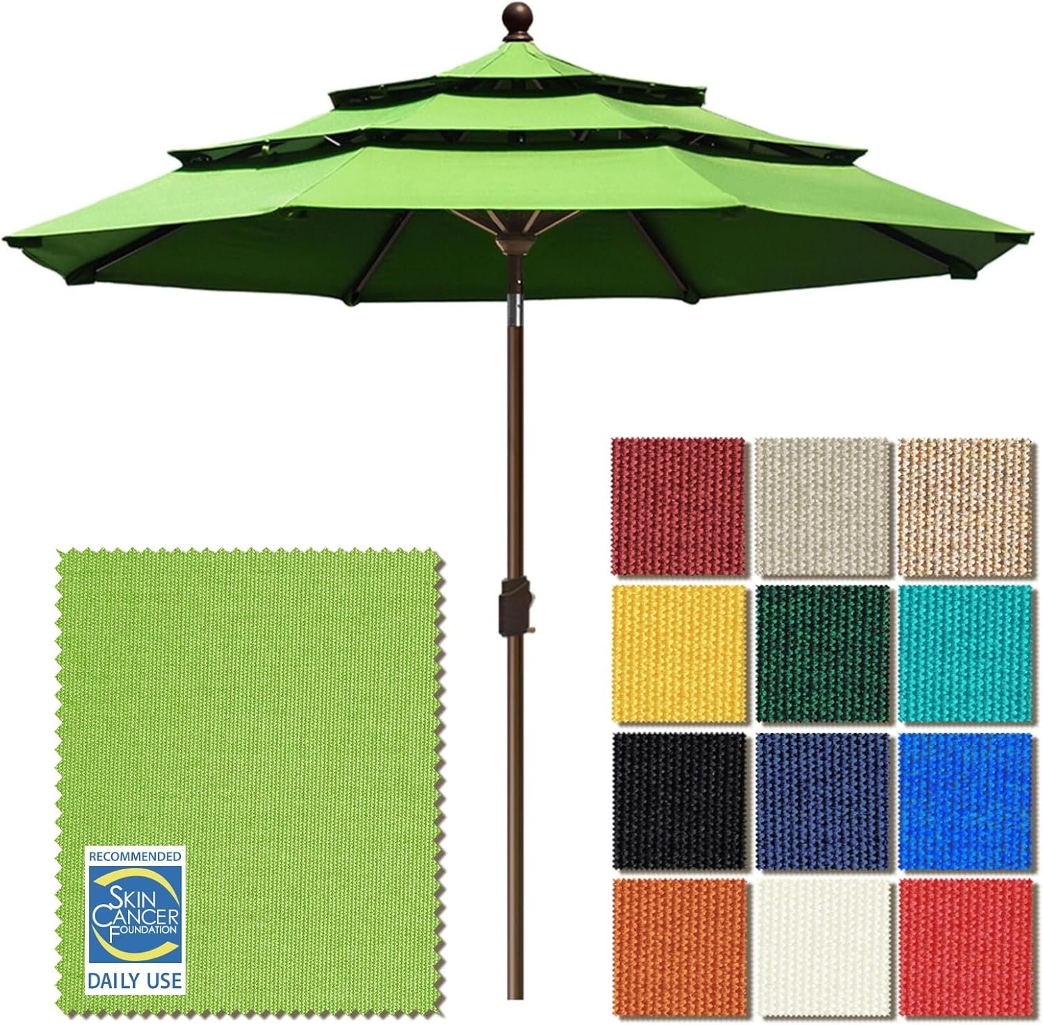 EliteShade USA 10-Year-Non-Fading 9ft 3-Tier Market Patio Umbrella, Commercial Grade Outdoor Table Umbrella with Crank Open, Windproof & UPF 50+ UV Protection, Heavy Duty Ventilation for Garden, Deck, Pool, Backyard, Beach & Bistro, Macaw Green