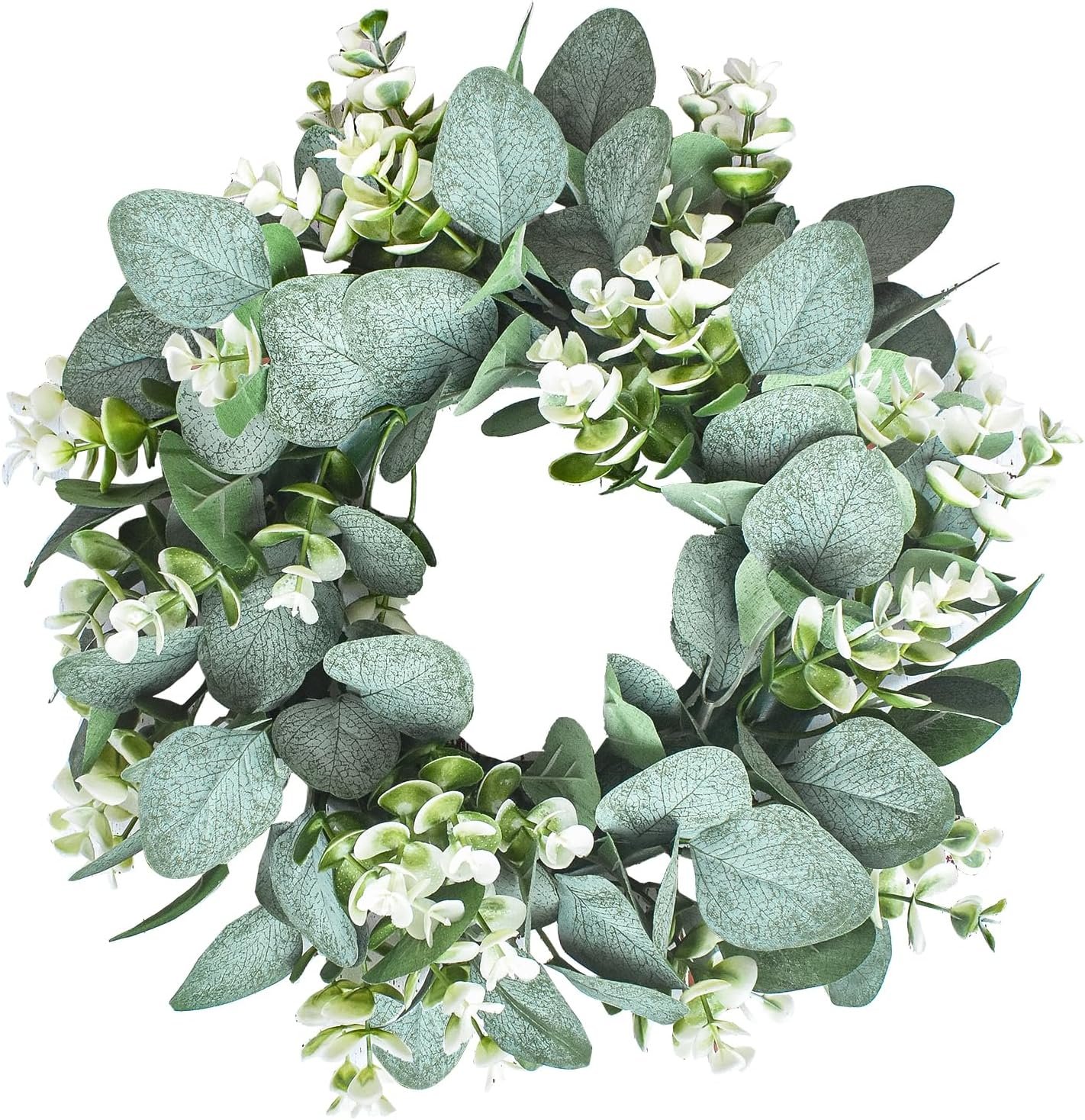 LSKYTOP 1 Pc Green Eucalyptus Round Wreath Artificial Farmhouse Wreath for Door Wall Window Decor,11Inch/PC