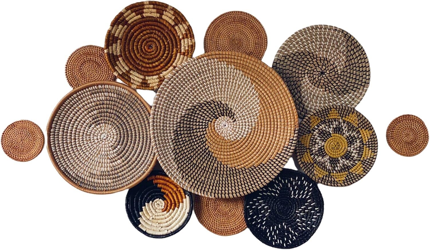 Set of 12 Woven Basket Wall Decor, Decorative Plates for Wall, Unique Wicker Wall Art Decor, Decorative Baskets for Livingroom Bedroom