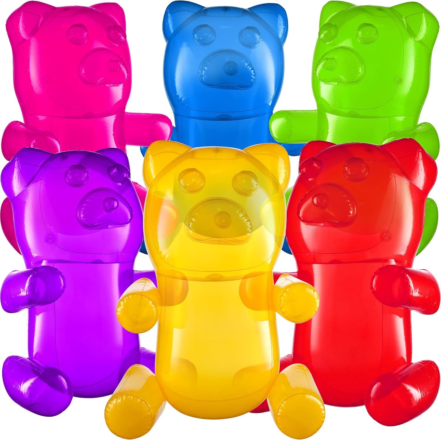 Bedwina 24″ Inflatable Gummy Bears (Pack of 6) Huge Blow Up Pool Toys, Fun Photo Booth Props and Big Gummy Bear Decorations for Kids Birthday Parties and Themed Candy Land Party Decor Supplies