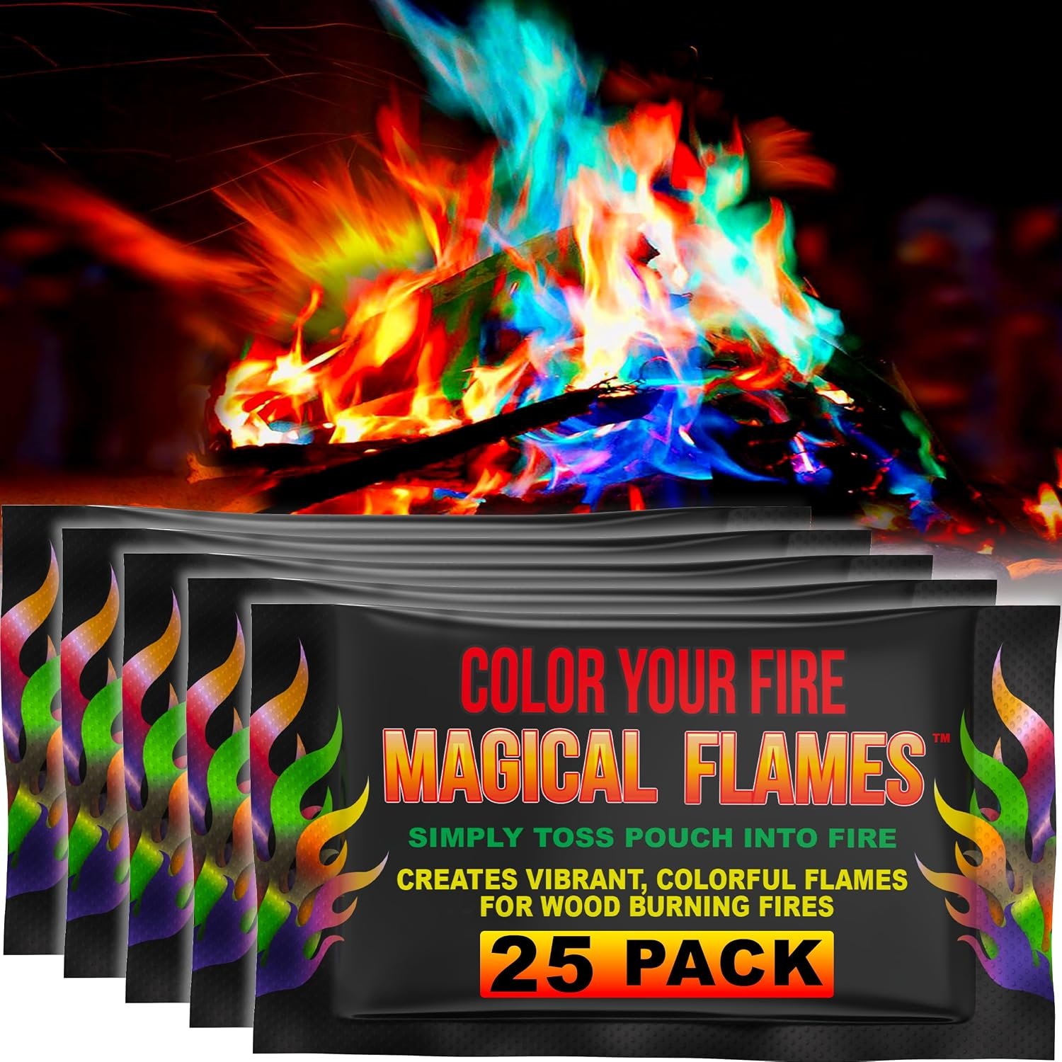 Fire Color Packets (25 Pack), Vibrant Multi-Color Fire for Fire Pits, Campfires, Bonfires & Fireplaces – Camping Essentials & Outdoor Party Accessories