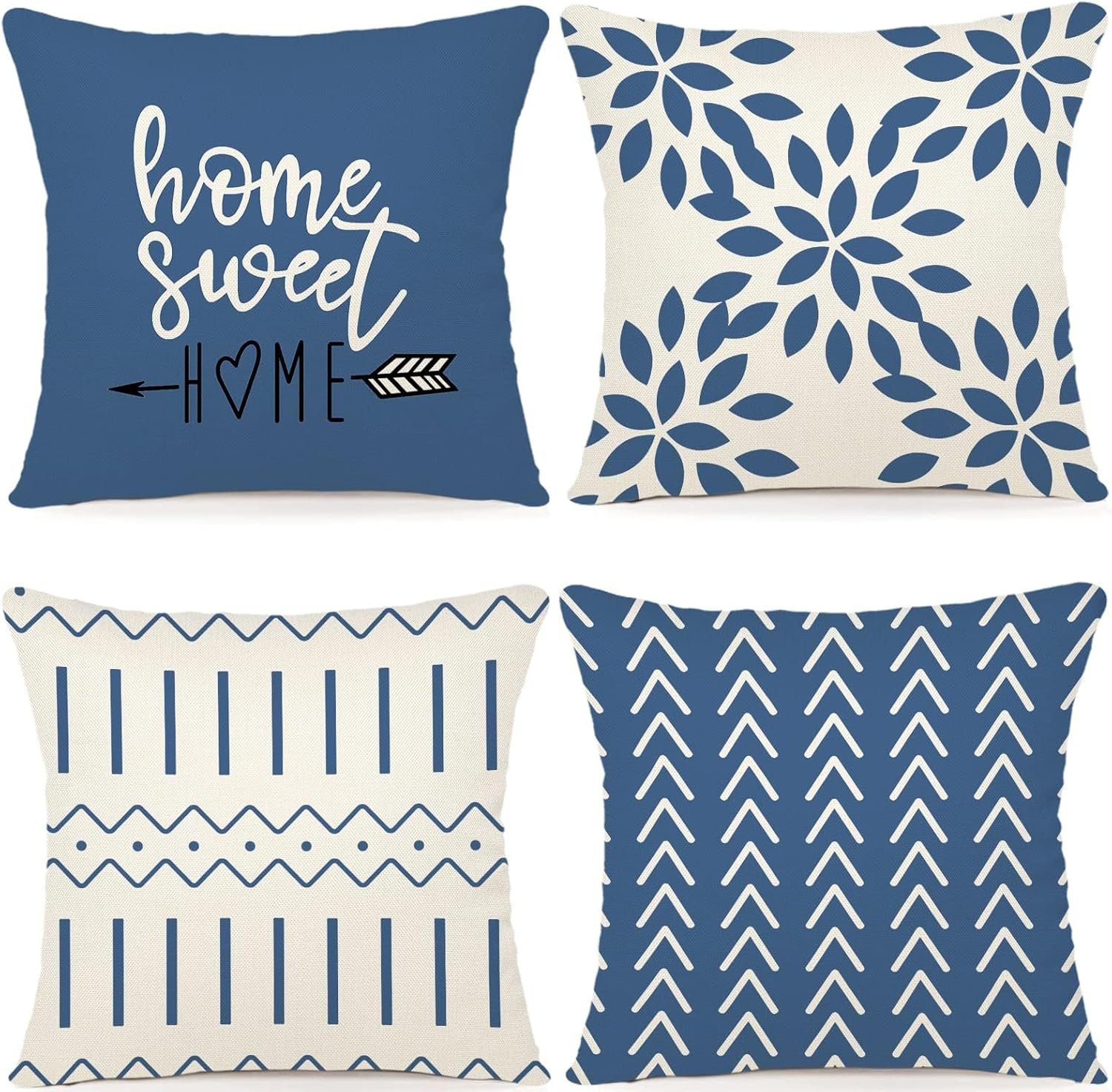 YCOLL Pillow Covers 18×18 Set of 4, Modern Sofa Throw Pillow Cover, Decorative Outdoor Linen Fabric Pillow Case for Couch Bed Car，Light Blue