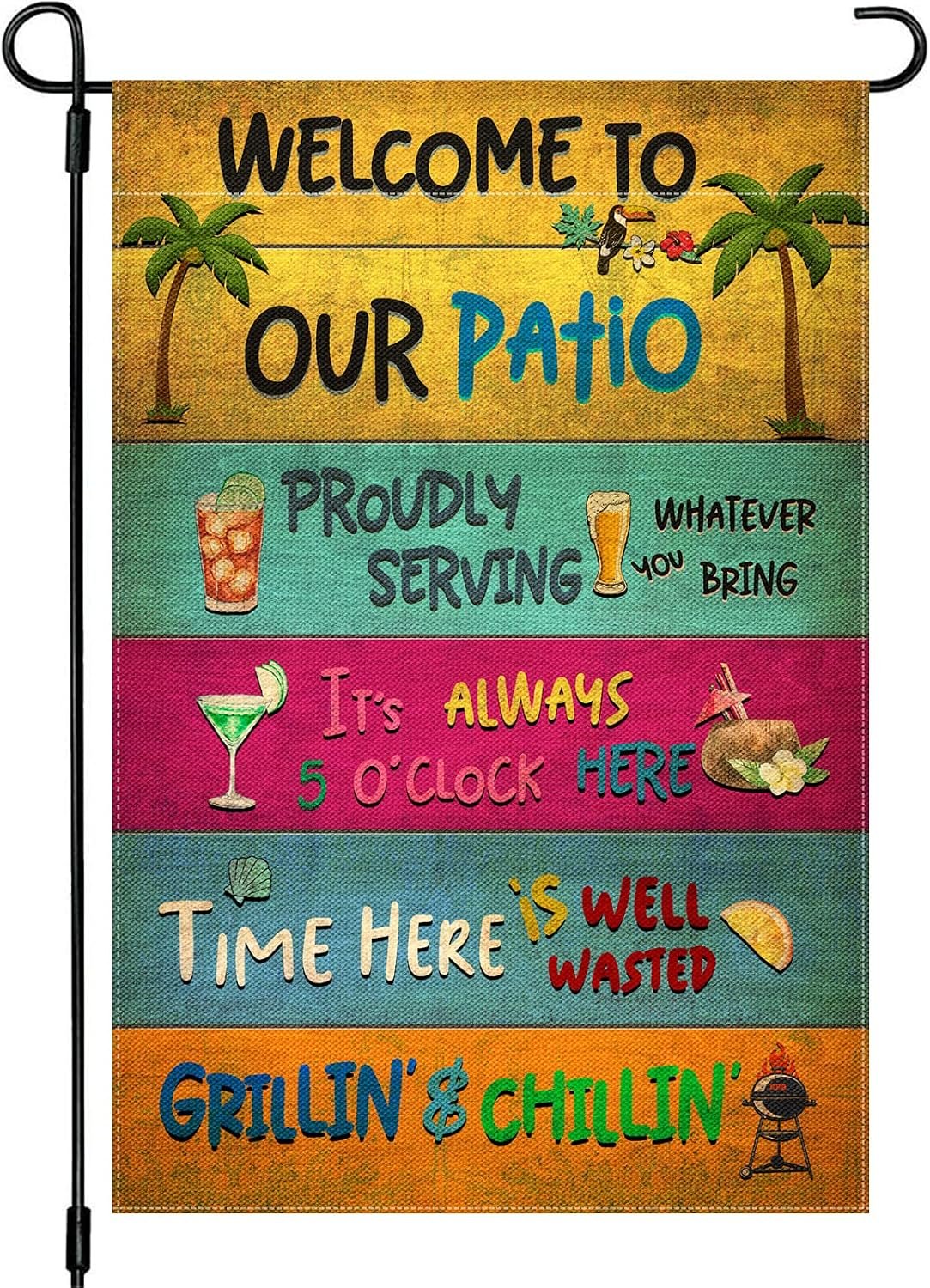 Snycler Welcome To Our Patio Garden Flag, 12.5×18″ Party Decorations, Summer Decor, Outdoor Beach Bar Pub Porch Patio Deck Backyard Poolside Decor Outside