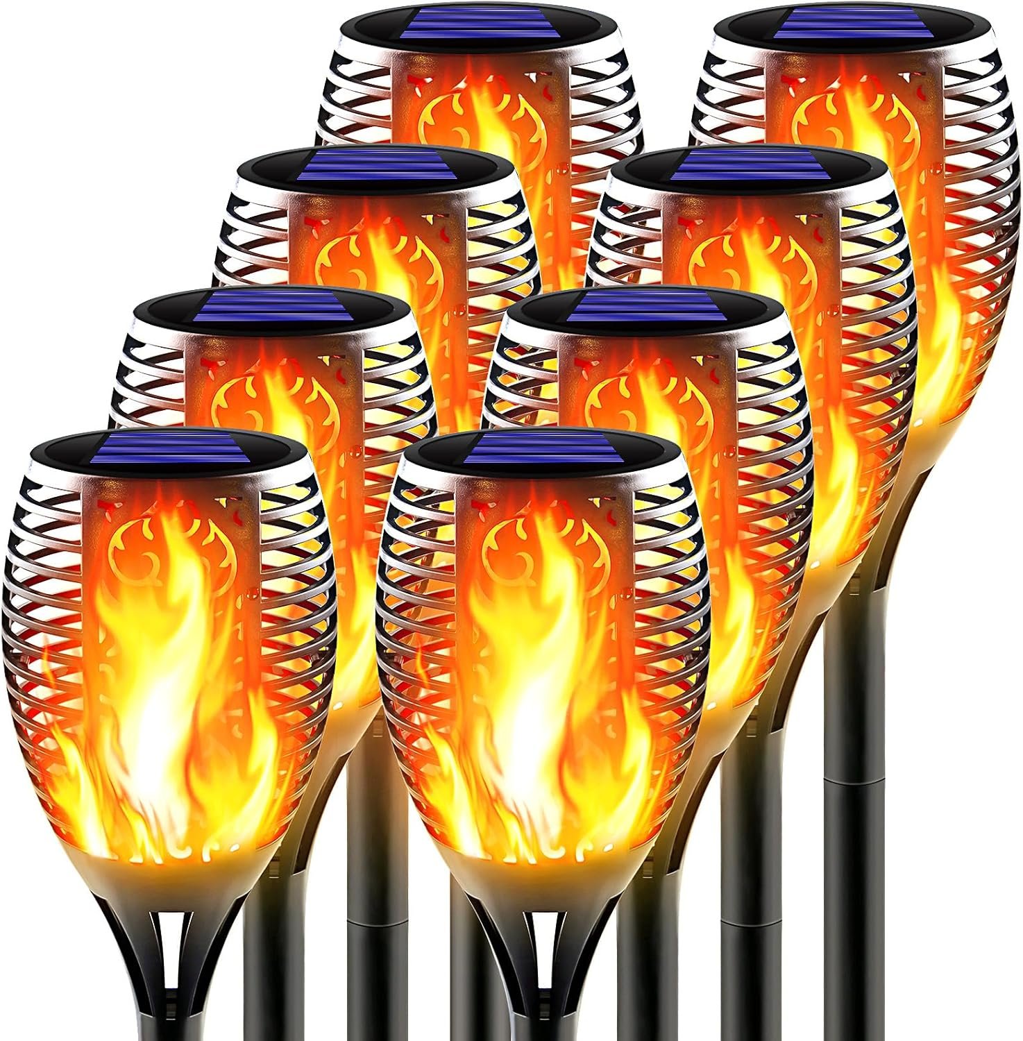 Large Solar Torch Light with Flickering Flame, 8 Pack | Upgraded Outdoor Decorative Solar Tiki Torches, Super Bright Landscape Lighting, for Garden Pathway Yard, Auto On/Off