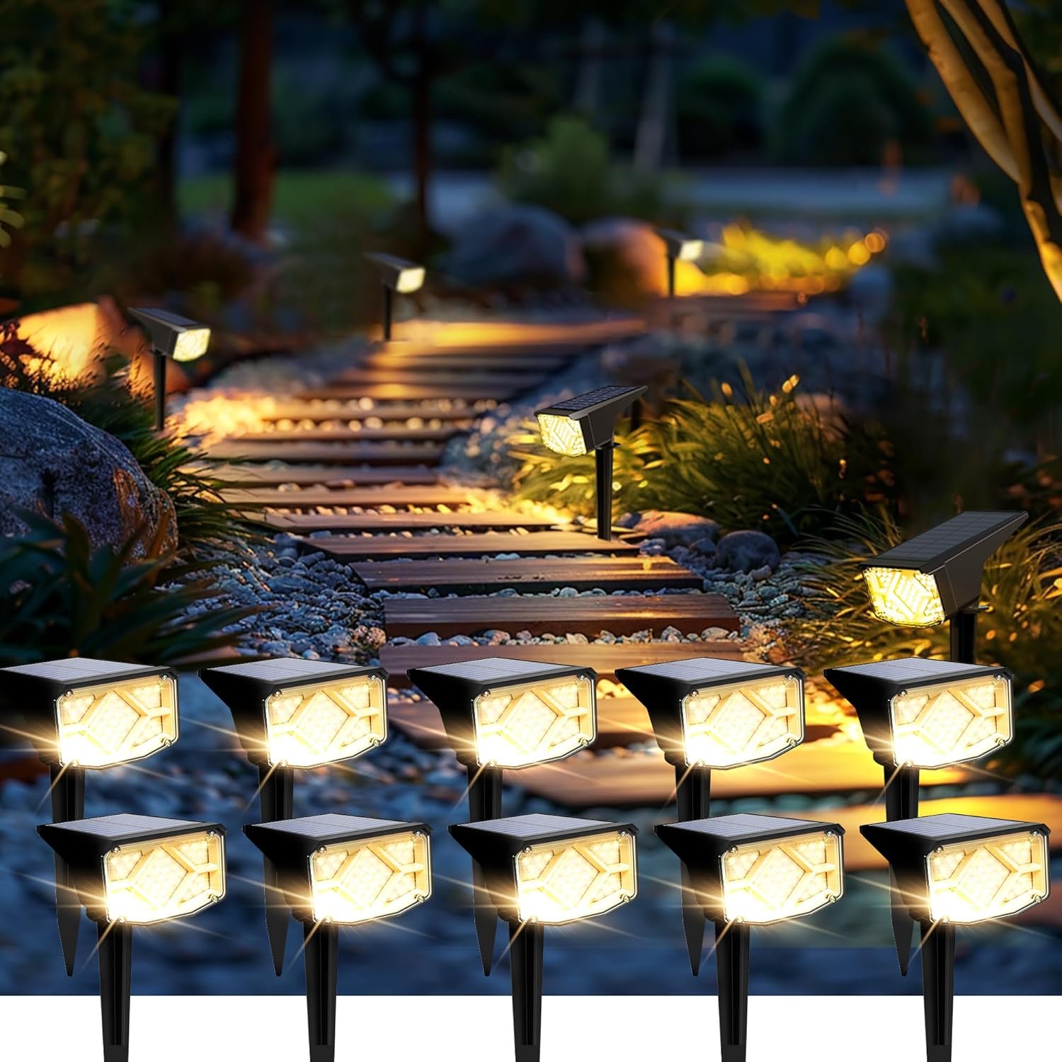 SOLPEX SOLEX Solar Spot Lights Outdoor Waterproof 10 Pack Warm White | Solar Landscape Spotlights Outdoor, Compact Design Spot Lights, Flood Lights for Garden Yard Pathway House Tree Outside