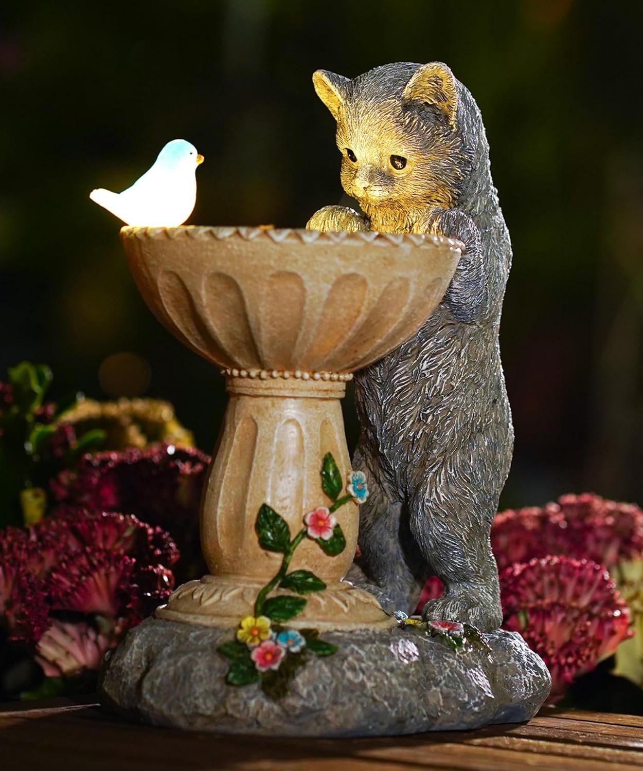 Solar Cat Statue for Garden Decor: IP44 Weatherproof Resin with Automatic Lighting – No Installation- Outdoor Yard Patio Balcony Art – Birthday Gifts for Bird Lovers Mom Grandma Women | Outdoor Yard Patio Balcony Front Decorations, Birthday Gifts for Bird Lovers Mom Grandma Women, Automatic Warm LED Light