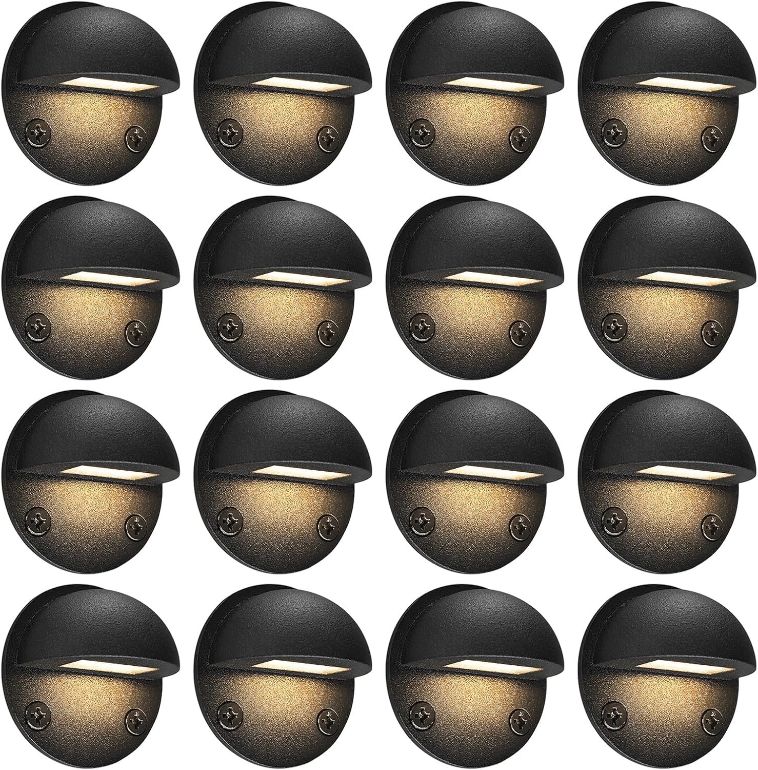 GKOLED 16-Pack Low Voltage LED Deck Light Fixture, Mini Size Eyelid Step Lights with 0.8W 3000K Integrated LED Chips, IP65+ Waterproof for Outdoor, Die-cast Aluminum with Powder Coated Finish
