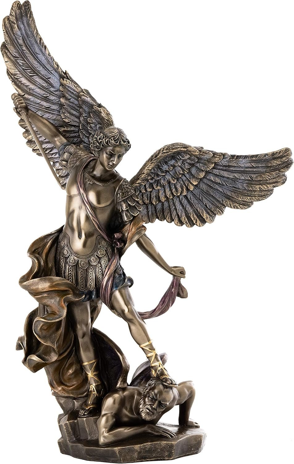 Top Collection Archangel St. Michael Statue – 14.5-Inch Saint Michael Defeating Lucifer in Religious Premium Cold-Cast Bronze Sculpture – Collectible Angel of Heaven Stepping on Demon Figurine