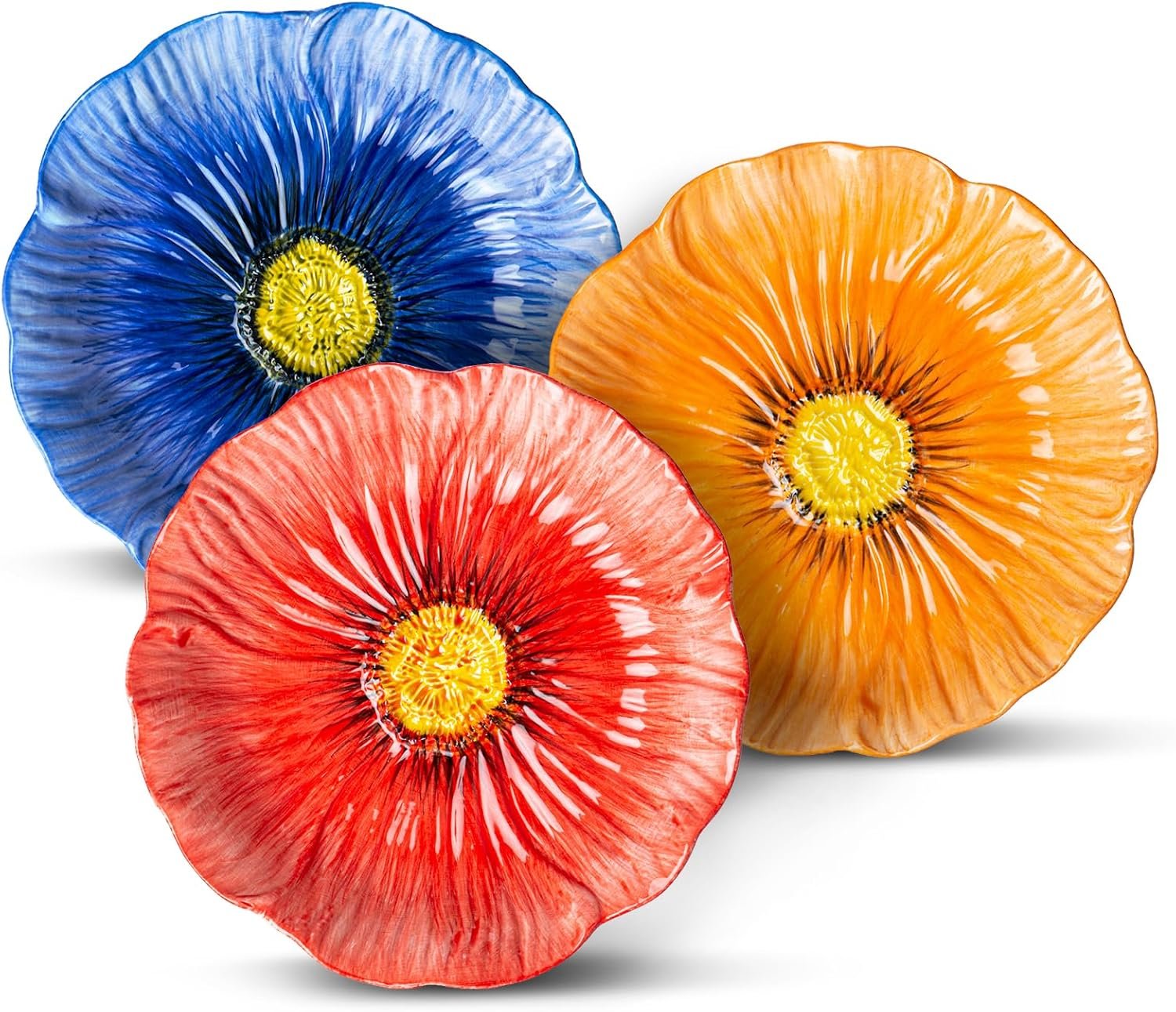 8 Inch Ceramic Decorative & Salad Plate Set of 3 | Distinctive Glazed Texture & Shiny Finish, Multi-Purpose for Salad, Dessert and Pasta, Gift Box with Matching Design
